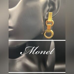 Vintage Monet Gold Link Pierced Earrings Gold Link Design